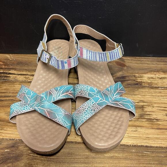 L'Artiste by Spring Step Women' Leather Vella Comfort Wedge Sandals Blue Size 41 - Picture 2 of 7